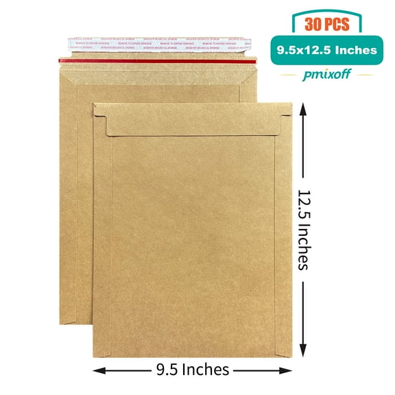 Pmixoff 30 Pack kraft brown Rigid Mailers 9.25 x 11.75 inches, Self Seal Stay Flat Bulk Cardboard Kraft No Bend Mailers Peel and Seal for Document Photos Pictures Papers Files CD