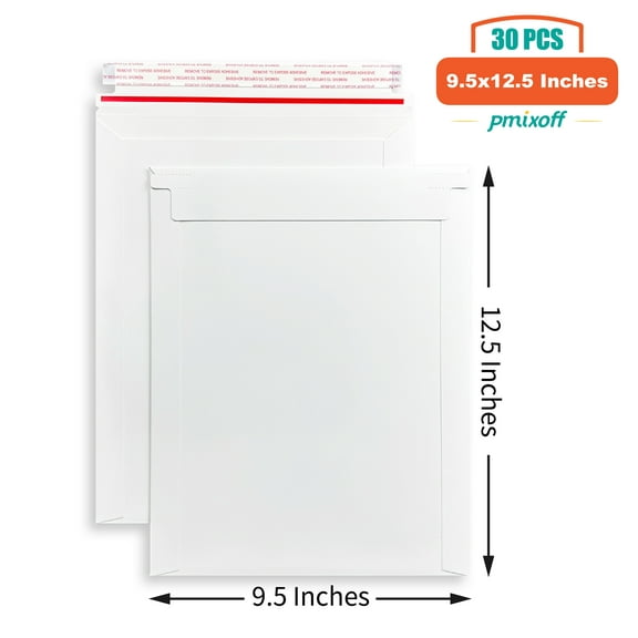 Pmixoff 30 Pack kraft white Rigid Mailers 9.25 x 11.75 inches, Self Seal Stay Flat Bulk Cardboard Kraft No Bend Mailers Peel and Seal for Document Photos Pictures Papers Files CD