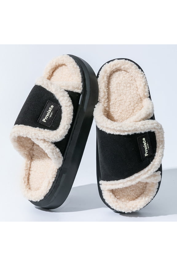 Adjustable Velcro Fuzzy House Slipper for Women Platform Soft EVA Memory Foam Comfy Open Toe Slides