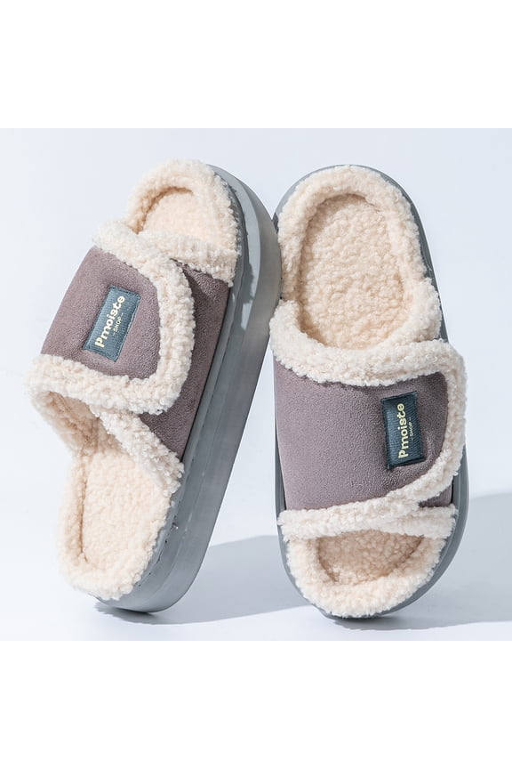 Adjustable Velcro Fuzzy House Slipper for Women Platform Soft EVA Memory Foam Comfy Open Toe Slides