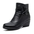 thumbnail image 1 of Pmoiste Ankle Boots for Women Wedge Heel with Bow Decor Wide Calf Cozy Winter Warm Plush Faux Leather Ladies Booties, 1 of 7