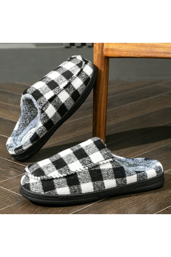 Fuzzy House Slippers for Men Comfy Memory Foam Non Slip Warm Winter Slip On Slipper