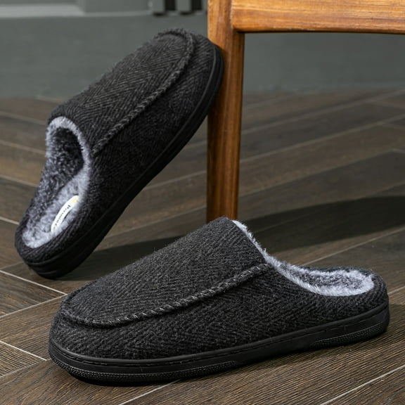 Pmoiste Fuzzy House Slippers for Men Comfy Memory Foam Non Slip Warm Winter Slip On Slipper