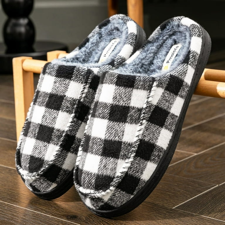 Pmoiste Fuzzy House Slippers for Men Warm Soft Memory Foam Non