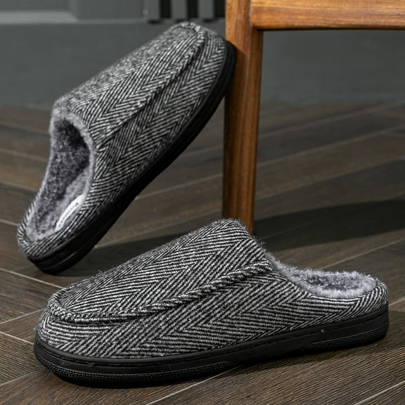 Pmoiste Fuzzy House Slippers for Men Comfy Memory Foam Non Slip Warm Winter Slip On Slipper