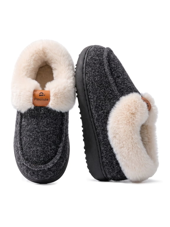 Booties Slippers for Women Moccasin House Shoes Fluffy Furry Collar Memory Foam Warm Winter Fuzzy Slippers