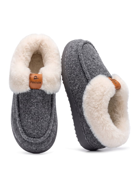 Booties Slippers for Women Moccasin House Shoes Fluffy Furry Collar Memory Foam Warm Winter Fuzzy Slippers