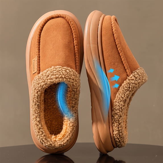 Pmoiste Men's Moccasin Slippers with Arch Support,Thick Memory Foam EVA Platform Winter Warm House Slippers for Men