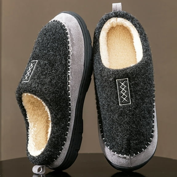 Pmoiste Moccasin Slippers for Men Fuzzy Comfy Memory Foam Non Slip Warm Winter House Slipper