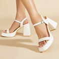 thumbnail image 1 of Pmoiste Platform Heels for Women Block Chunky High Heel Sandal Dress Wedding Party Open Toe Ankle Strap Prom Shoes White Size 7, 1 of 8