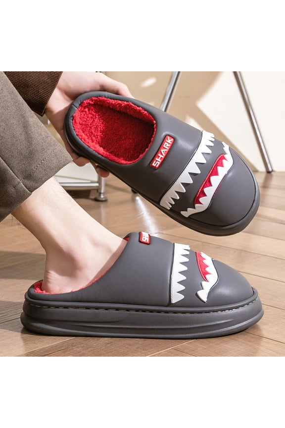 Women House Slippers Cute Shark Pattern Platform Comfort EVA Couple Shoes Warm Winter Memory Foam Bedroom Slipper