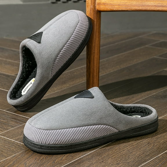 Pmoiste House Slippers for Men Splicing Design Comfy Suede Soft Memory Foam Non Slip Warm Winter Slipper