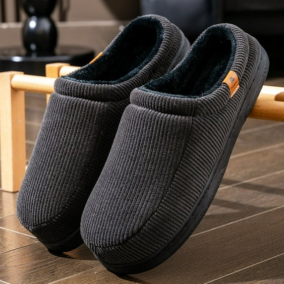 Pmoiste House Slippers for Men Stripes Splicing  Memory Foam Thermal Plush Comfy Non Slip Home Shoes