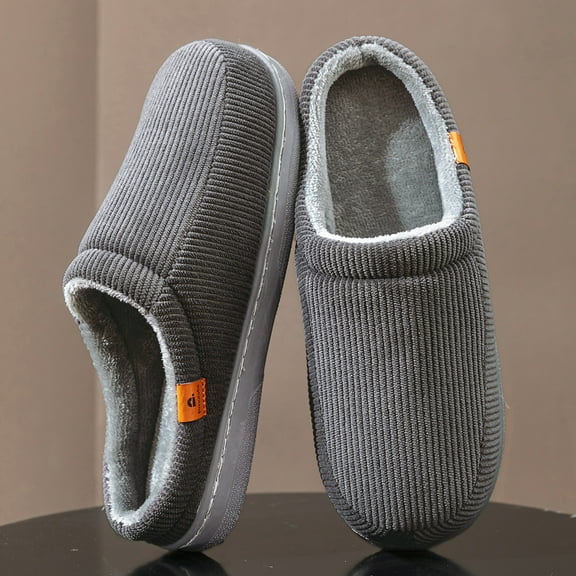 Pmoiste Men's House Slippers Soft Corduroy Comfy Memory Foam Non Slip Warm Plush Stripes Male Slipper