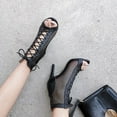thumbnail image 1 of Pmoiste Summer Mesh Booties for Women High Heel Sandals Peep Toe Lace Up Sexy Stiletto Heels Dance Shoes Black 10, 1 of 6