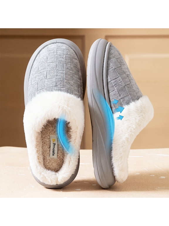 Unisex Arch Support Slippers for Women & Men,Platform Warm Furry Cozy Memory Foam House Slippers Couple,Family