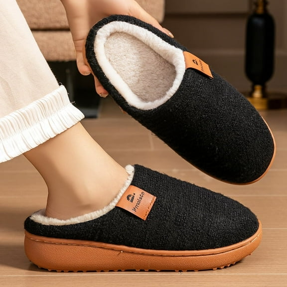 Pmoiste Fuzzy Slippers for Women Comfy Memory Foam Furry Stylish Warm Winter Wedge Slipper
