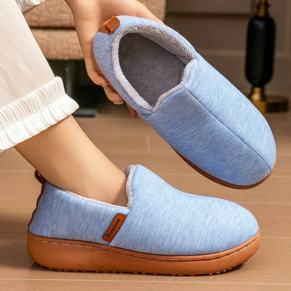 Pmoiste Women's Memory Foam House slippers Closed Back Comfy Warm Plush Winter Wedge Slipper