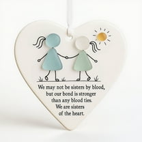 Pmrith 3.15Inches Heart Shaped Sea Glass Friendship Hanging Decoration Sister Style Pattern Keepsake In Memory of Your Sisterly Bond as Gifts for Your Sister