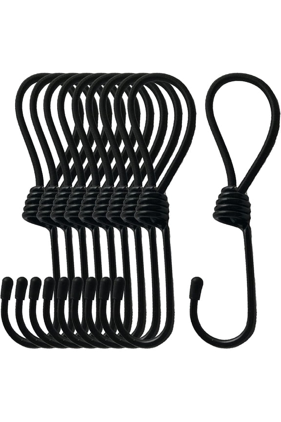 (10-Pack) 6 inches Bungee Cord Hook Shock Cord Tie Down Straps Hook Canopy Shock Cords Tent Tarp Elastic Rope Hook for Camping Trucks Boats, and Outdoor Uses