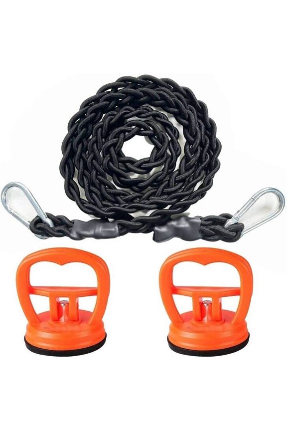 Portable Bungee Tri-Braided Clothesline with 2 Strong Suction Cups & Hanger Hooks