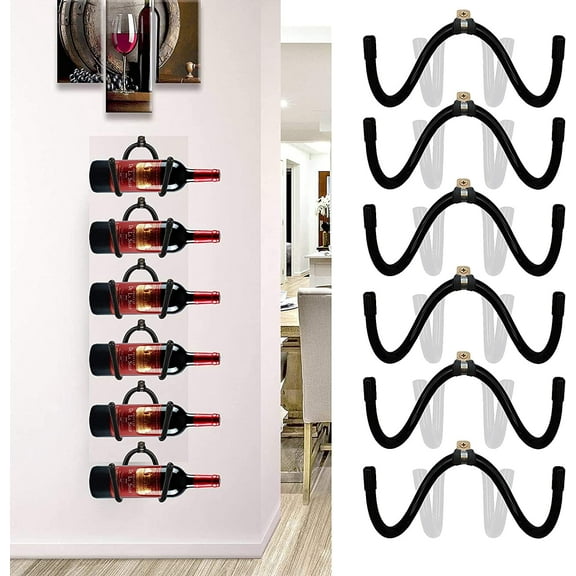 Pmsanzay Wall Mounted Wine Rack Wine Bottle Rack Holder Storage Organizer with Rubber ProtectionNo Scratches- Home & Kitchen Dcor - Pack of 6