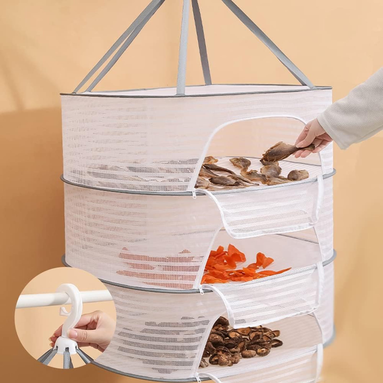 Pnellth 1/2/3 Layer Hanging Mesh Drying Basket U-shaped Zipper Design Food  Fish Clothes Hanging Drying Net Outdoor Foldable Hanging Mesh Dryer