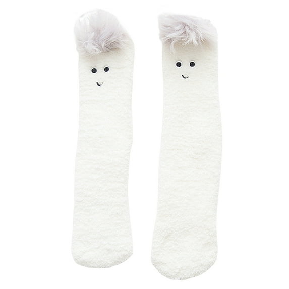 Pnellth 1 Pair Adults Socks Cartoon Cat Rabbit Alpaca Giraffe Chick Fuzzy Fluffy Thickened Stretchy Coral Fleece Autumn Winter Floor Sleeping Socks for Home