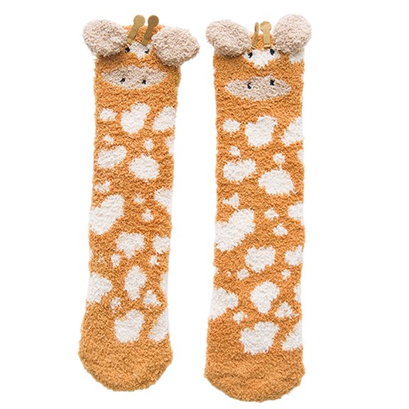 Pnellth 1 Pair Adults Socks Cartoon Cat Rabbit Alpaca Giraffe Chick Fuzzy Fluffy Thickened Stretchy Coral Fleece Autumn Winter Floor Sleeping Socks for Home