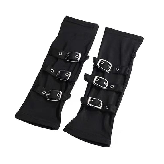 Pnellth 1 Pair Fingerless Thumbhole Design Adjustable Buckle Wristband Mittens Hip-Hop Party Cosplay Wristband Arm Gloves Streetwear