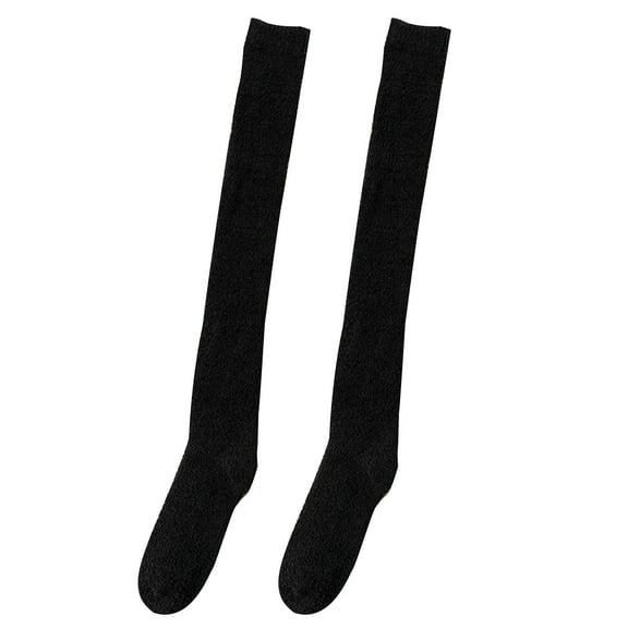 Pnellth 1 Pair Socks Japanese Style Thickened Coral Fleece Solid Color Thigh Stockings Autumn Winter Women Warm Over Knee Socks