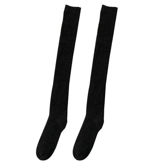 Pnellth 1 Pair Socks Japanese Style Thickened Coral Fleece Solid Color Thigh Stockings Autumn Winter Women Warm Over Knee Socks
