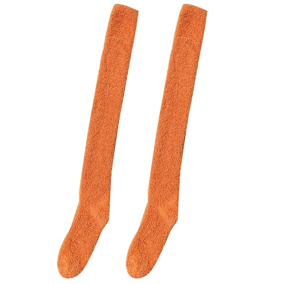 Pnellth 1 Pair Socks Japanese Style Thickened Coral Fleece Solid Color Thigh Stockings Autumn Winter Women Warm Over Knee Socks