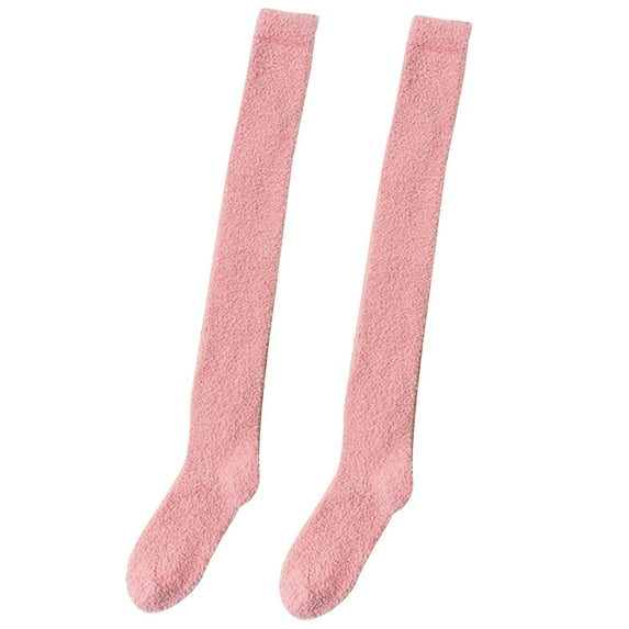 Pnellth 1 Pair Socks Japanese Style Thickened Coral Fleece Solid Color Thigh Stockings Autumn Winter Women Warm Over Knee Socks