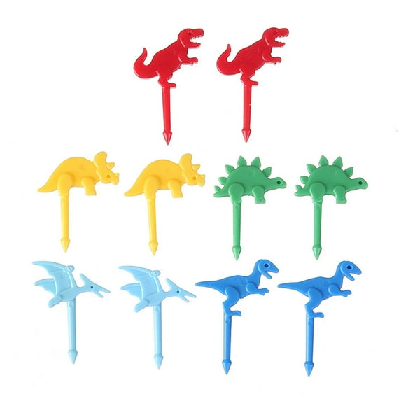 Pnellth 10Pcs Fruit Fork Dinosaur Shape Cake Fruit Toothpick Reusable Children Food Picks for Bento Lunch Decoration