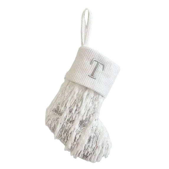Pnellth 1Pc Christmas White Stocking Letter Embroidery Knitted Handmade Reusable Xmas Tree Hanging Gift Bag Stocking Pendant Party Holiday Decoration Supplies