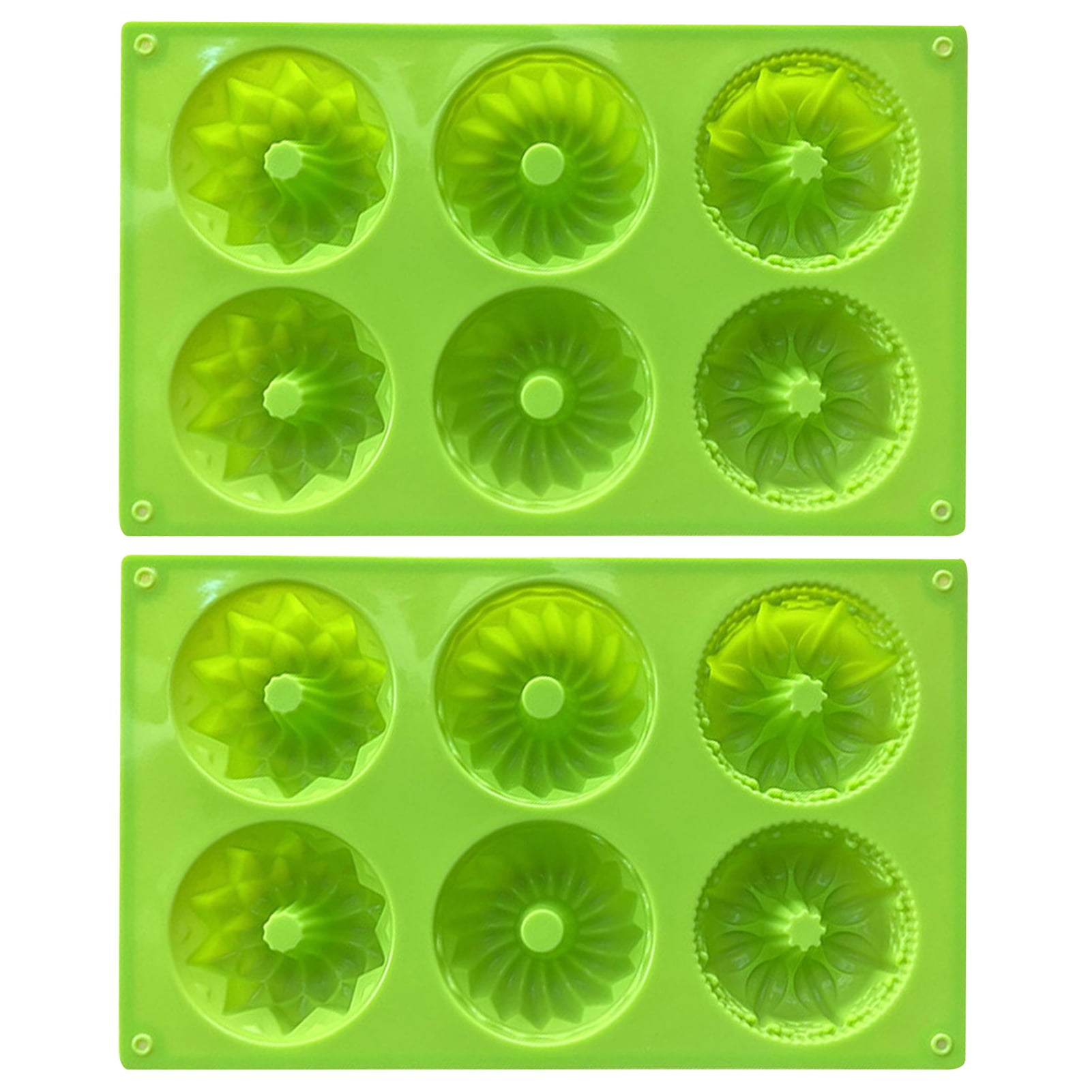 Pnellth 2Pcs Silicone Mini Bundt Cake Mold 3 Shapes 6Grids BPAFree