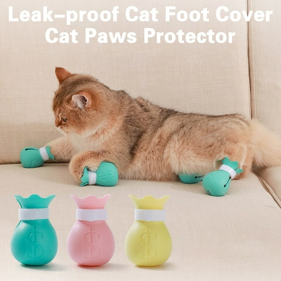 Pnellth 4Pcs Cat Foot Cover Grooming Soft Raised Dots Anti-Scratch Silicone Cat Paws Protector Pet Supply