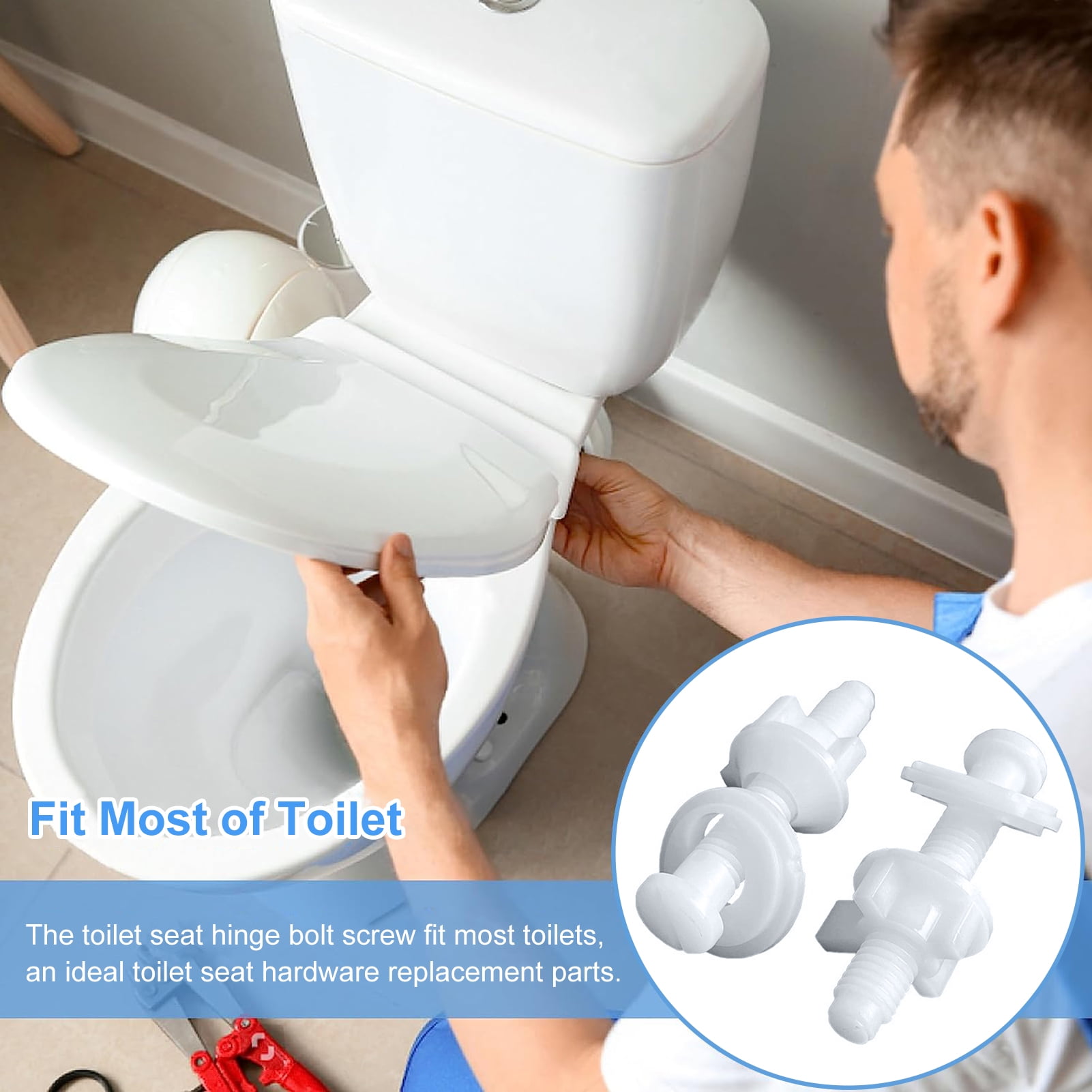 Pnellth 4Pcs Toilet Seat Bolt Screw Set White Plastic Nut 28MM Washer
