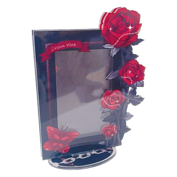 Pnellth Acrylic Kpop Photocard Holder Rose Lily Flower Theme Heavy Duty Standing Mini Idol Photo Stand Picture Display Frame Table Decoration