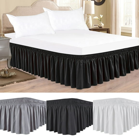 Pnellth Bed Skirt Silky Luxurious Wrap Around Bed Skirt Easy Fit Uniform Non-fading Ruffles Elastic Bed Skirt