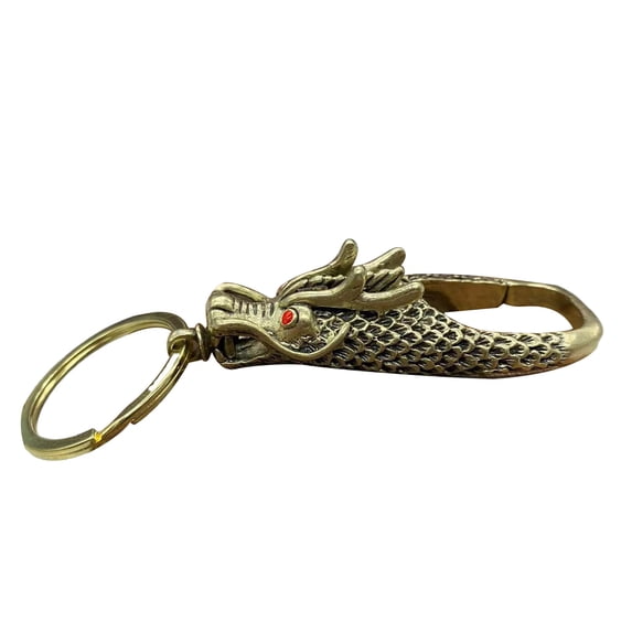 Pnellth Brass Dragon Head Keychain Handmade Pure Copper Lucky Charm Creative Non-fading Dragon Keychain Hanging Pendant