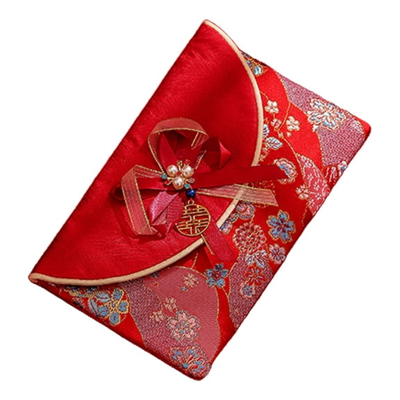 Pnellth Chinese New Year Red Cash Envelope Faux Silk Red Pocket Embroidery Dragon Pattern Tassel Money Holder Cash Coin Gift Lucky Money Envelope Happy New Year Gift
