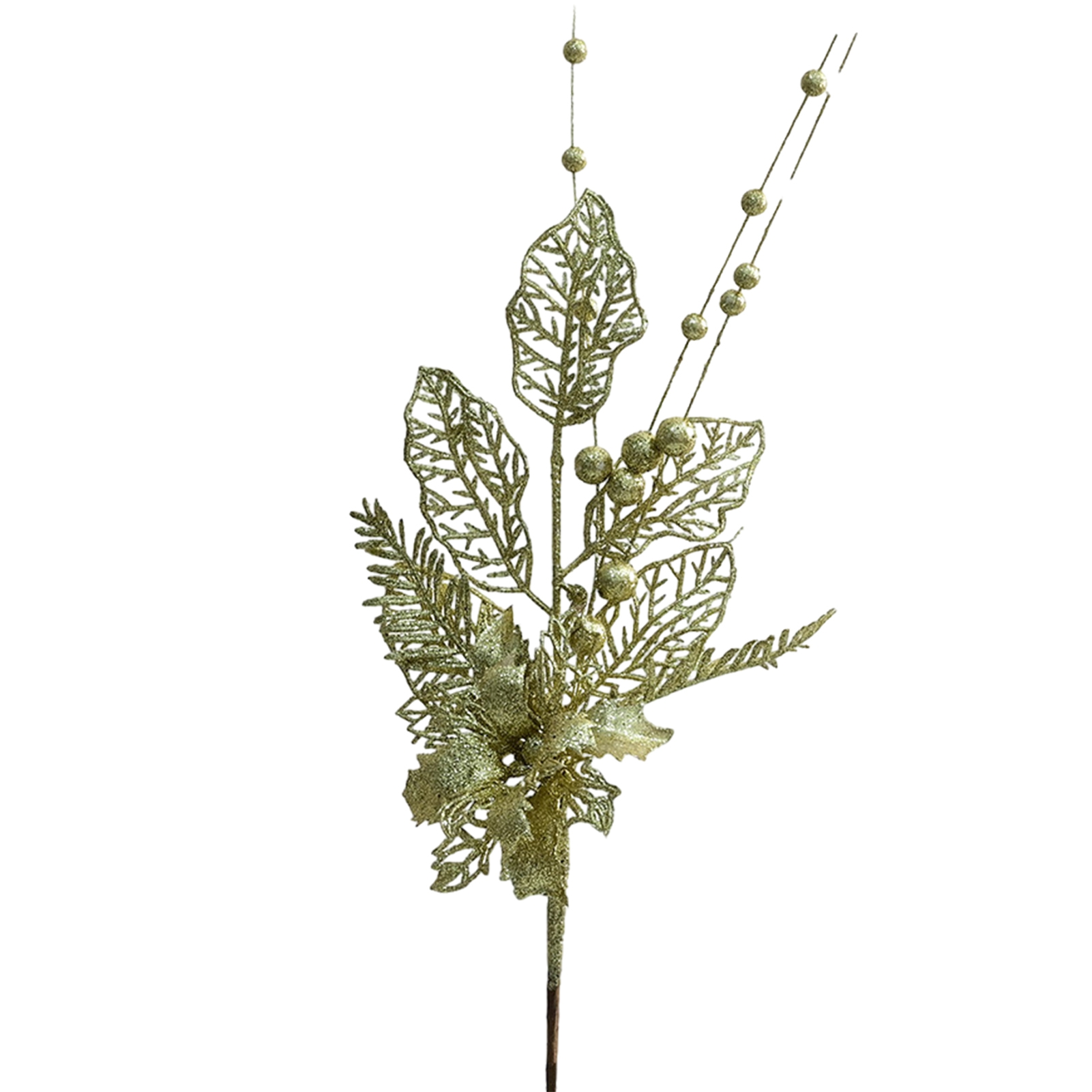 Pnellth Christmas Fake Leaves Shiny Powder Glittery Hollow Artificial