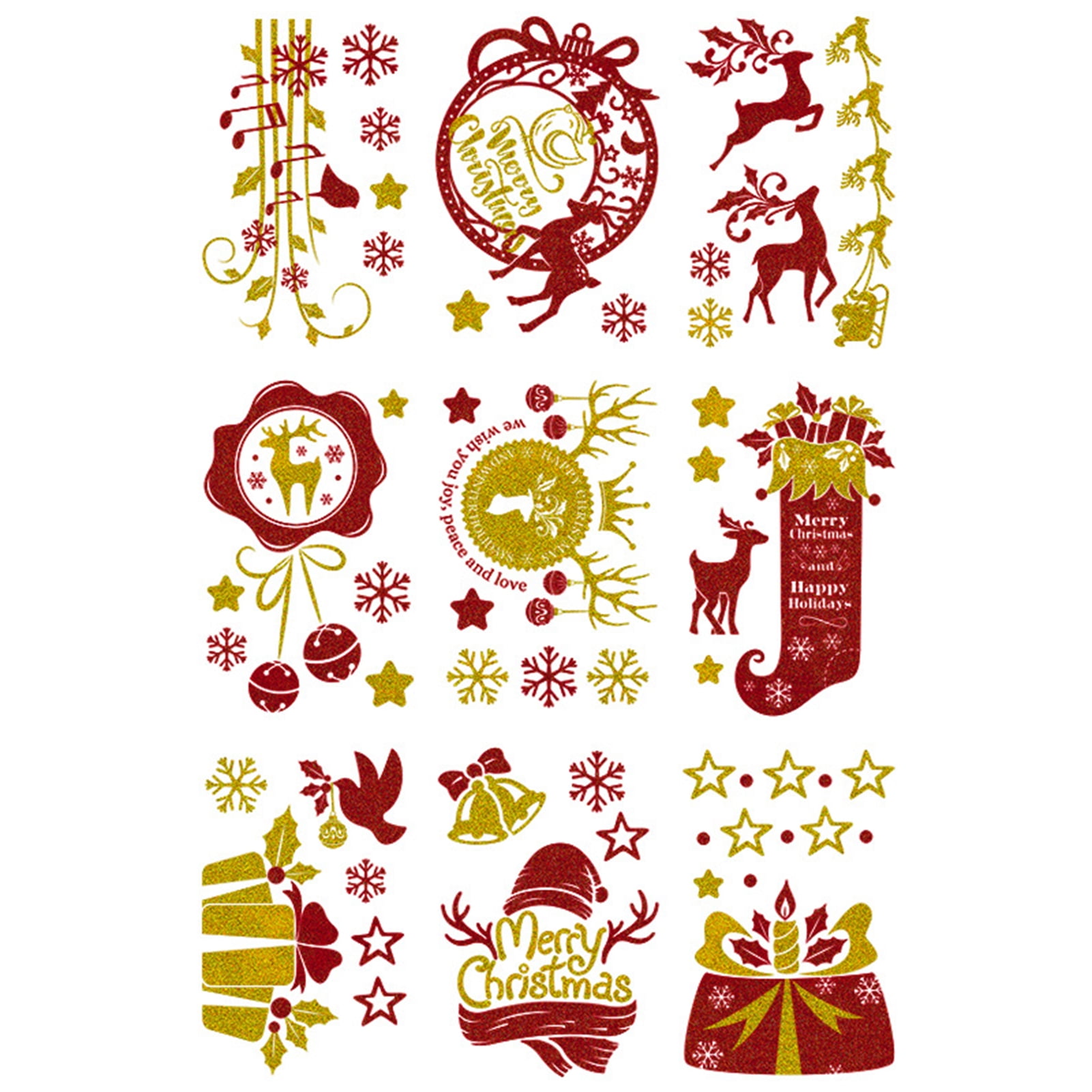 Pnellth Christmas Wall Stickers Cute Elk Bell Elf Shoes Snowflake Decal PVC Adhesive DIY