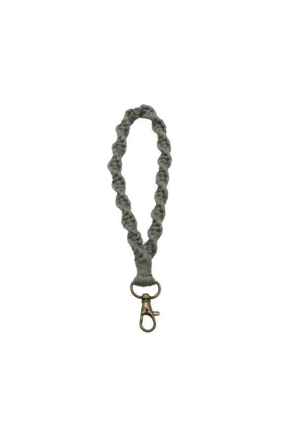 Crochet Keychain Lanyard Wristband Rope with Hanging Buckle Handmade Hand Wrist Strap Solid Color Car Key Ring Holder Knitting Wristlet Wristband Rope Grey