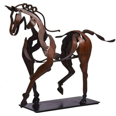 Pnellth Horse Sculpture Hollow Design Metal Horse Statue Three-dimensional Horse Art Ornament for Rustic Home Decoration