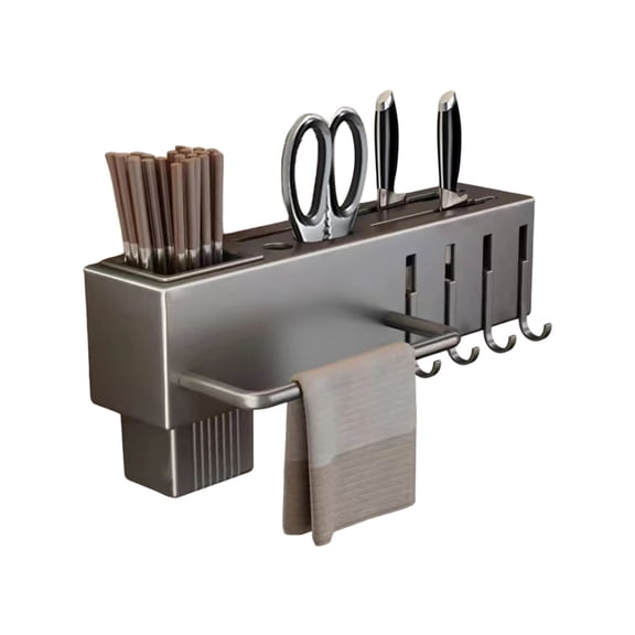 Pnellth Kitchen Cutlery Holder，Wall Mounted Cutter Holder with Hooks Carbon Steel Cutter Storage Rack for Spoon Chopsticks Rust-Resistant Kitchen Utensil Organizer