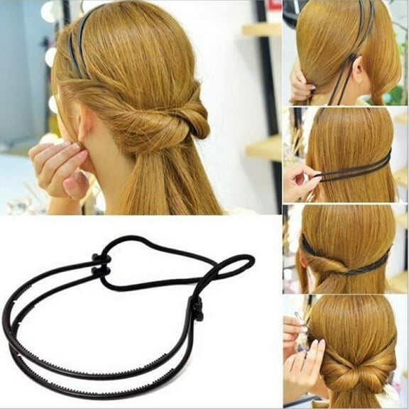 Pnellth Lady Hair Hoop Band Headband Elastic Rubber String Easy Hair Styling Making Tool Black