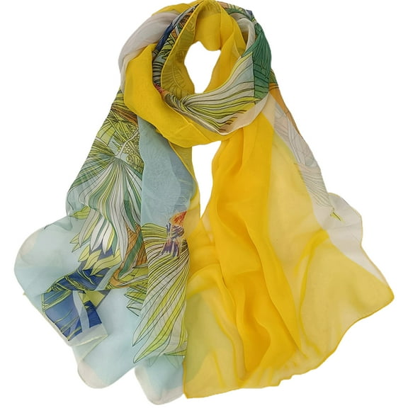 Pnellth Lady Scarf Floral Print Sunscreen See-through Ultra-thin Soft Fabric Neck Wrap Accessory